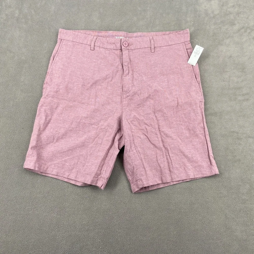 Old Navy Slim Linen Blend Chino Shorts Mens 36‎ Tall Pink Mid Rise Performance